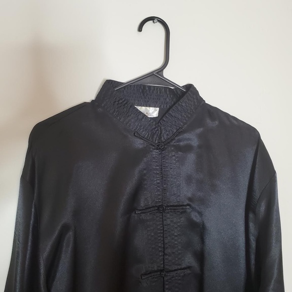 Mens Black Satin Vintage Chinese Tang Jacket (Mandarin Collar) - Picture 2 of 9
